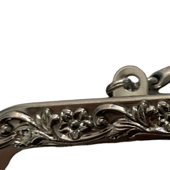 🟣 VINTAGE Silver Floral Strapped Mini Wallet Snap Purse - Picture 3 of 5